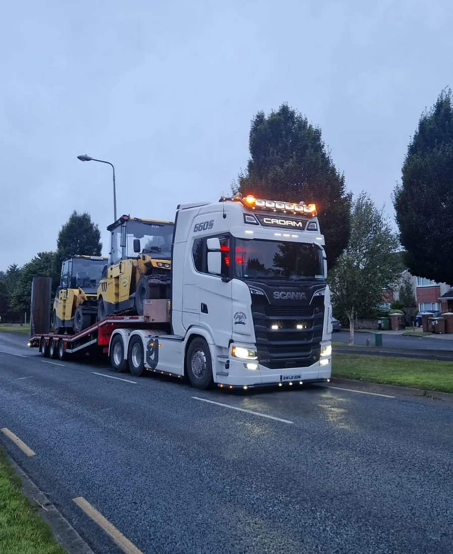 Lorry driving in the evening